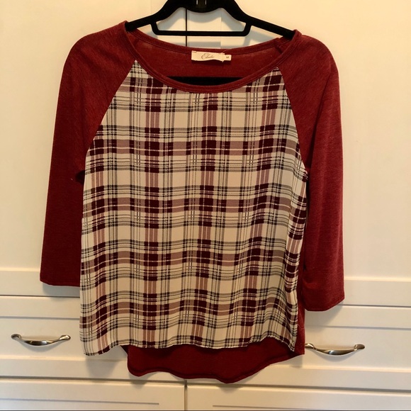 Plaid Burgundy Blouse - Picture 1 of 2